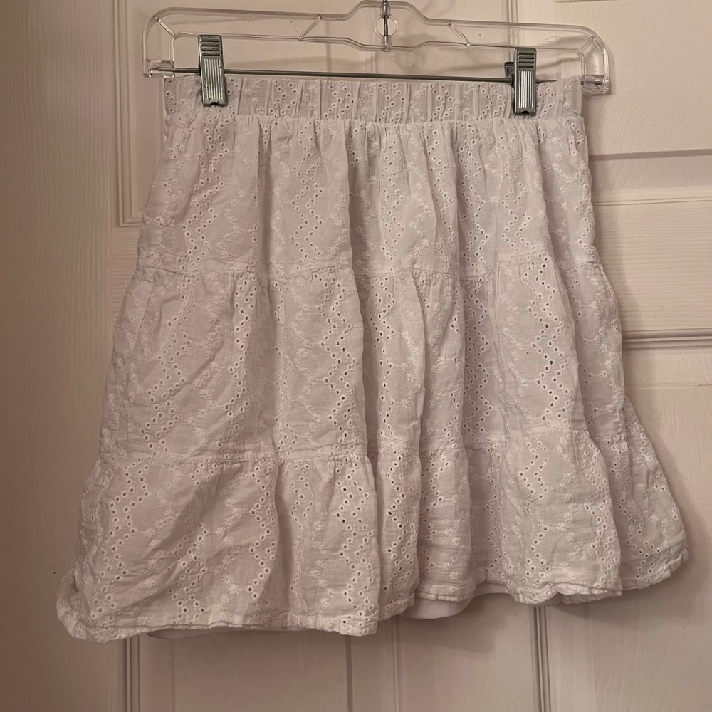 Wild Fable White Eyelet Tiered Mini‎ Skirt Elastic Waist Boho XS
